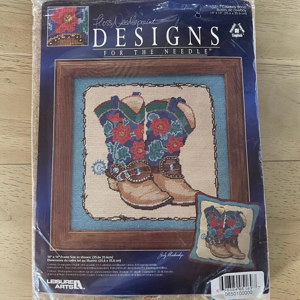 Leisure Arts #5811 Cowboy Boots Needlepoint Kit 14